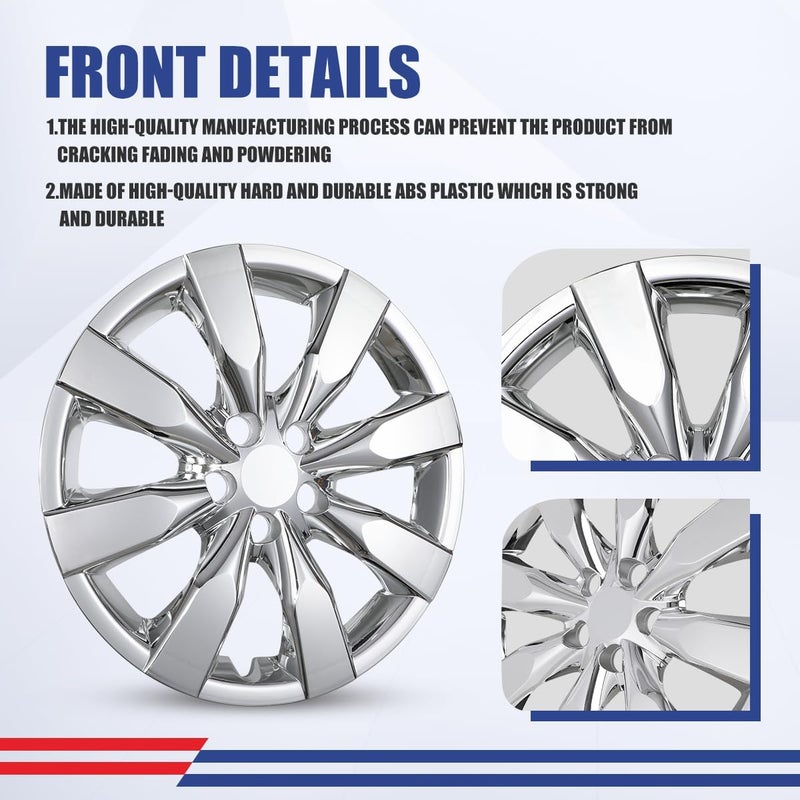 Winjet 16 Inch Hubcaps for [2009-2019 Toyota Corolla] & [2009-2014 Toyota Matrix] Wheel Covers, Heavy Duty ABS & PC Material, Only Compatible with Iron Hub - Steel Wheels(16 Inch Set of 4, Chrome) - Image 3